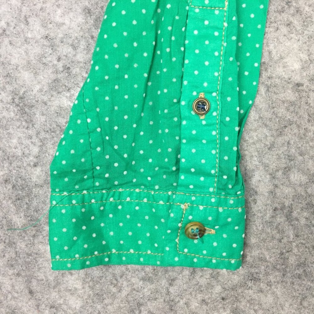 Anthropologie Maeve Top 2 Blouse Button Up Green Polka Dot 3/4 Sleeve Career - Picture 3 of 13